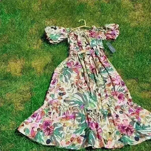Lulu's She's the One Beige Floral Print Off-The-Shoulder Midi Dress size…